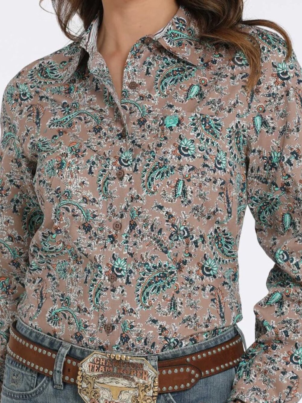 Cinch Button Down Shirt in Brown Size M NWT